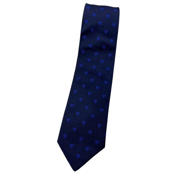 FAÇONNABLE Men's 100% Silk Necktie LUXURY Tie Navy Blue Heart 💙 W:3.6" EUC